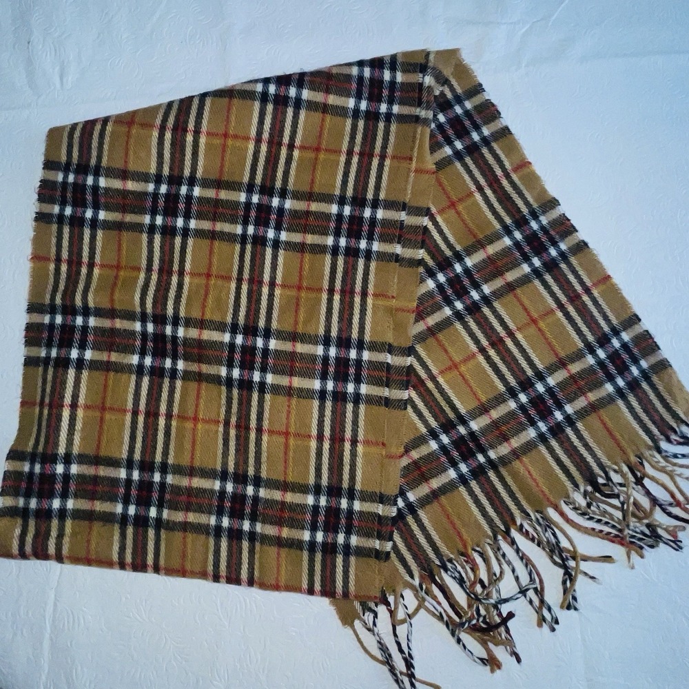 Classic Beige Plaid Fringe Winter Scarf Tartan Check Fringed Wrap 31"